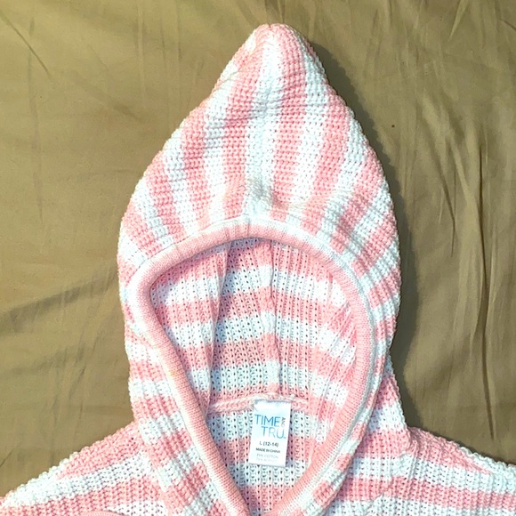 ✨Time And Tru•Knitted Hoodie•Pink & White Striped•Large(12-14)✨ - Picture 5 of 6